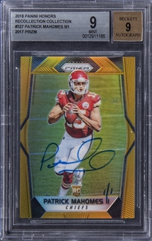2018 Panini Honors Recollection Collection "2017 Prizm Gold Prizm" #327 Patrick Mahomes II Signed Rookie Card (#1/1) - BGS MINT 9/BGS 9